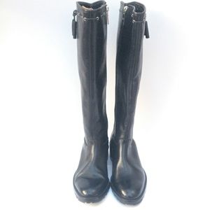 NWT US 6 36.5 Lorenzo Banfi Women’s Leather Tall Boots With Zipper Black Shoes